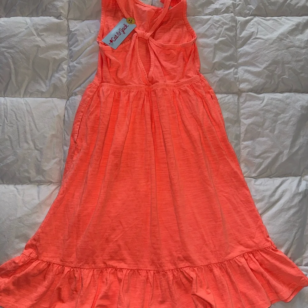 Size 6/7 Coral Girl’s Knit Maxi Dress Twist Back w/pockets Super Bright